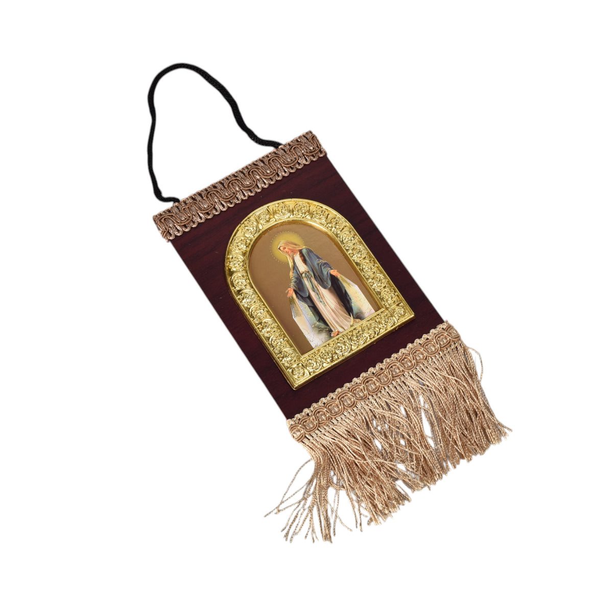 adorno dorado con imagen catolica plastica dim:20x10