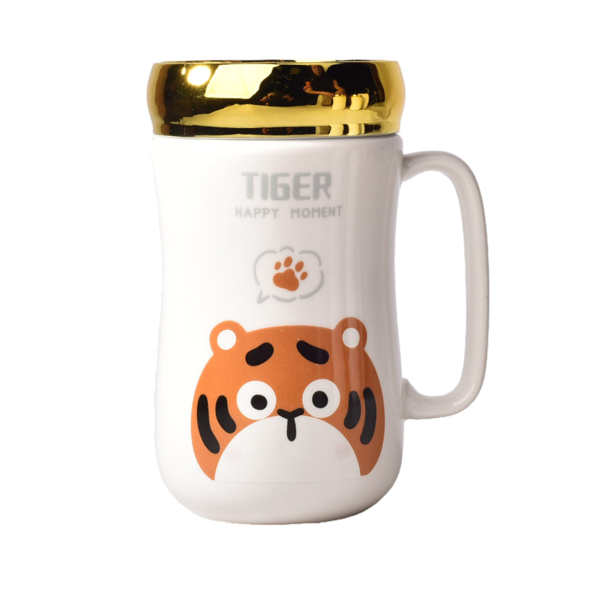 mug pocillo ceramica diseños de animales con tapa de 400ml