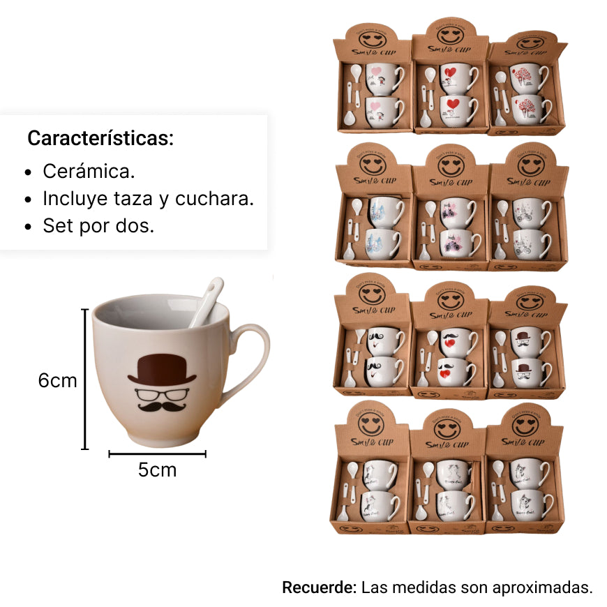 pocillos con cucharas set 2pcs ceramica dim:5.6*5.5cm
