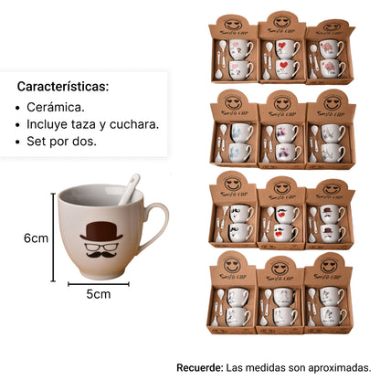 POCILLOS CON CUCHARAS SET 2PCS CERAMICA DIM:5.6*5.5CM