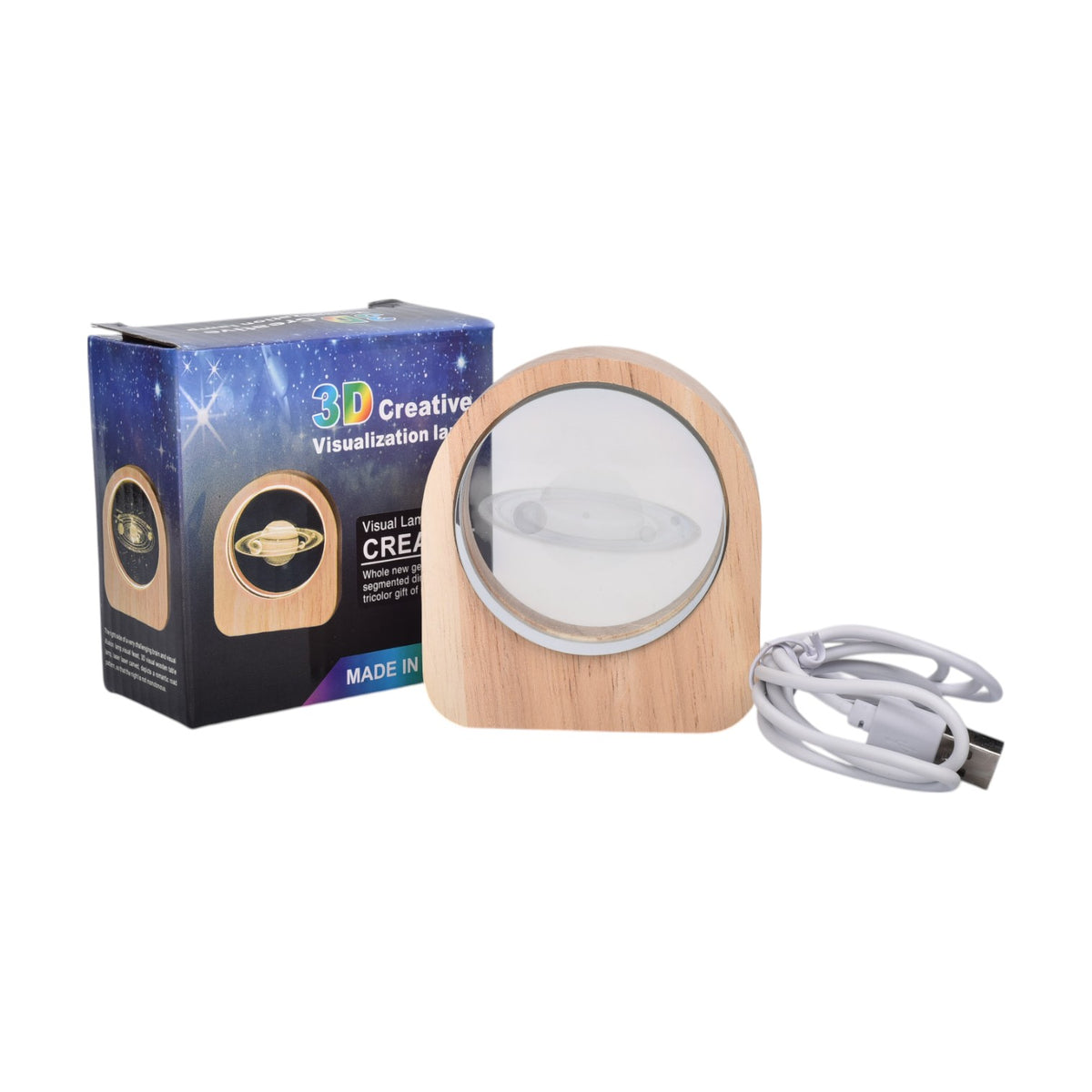 lampara esfera cristal vidrio con base madera pequeña dim:8x7cm