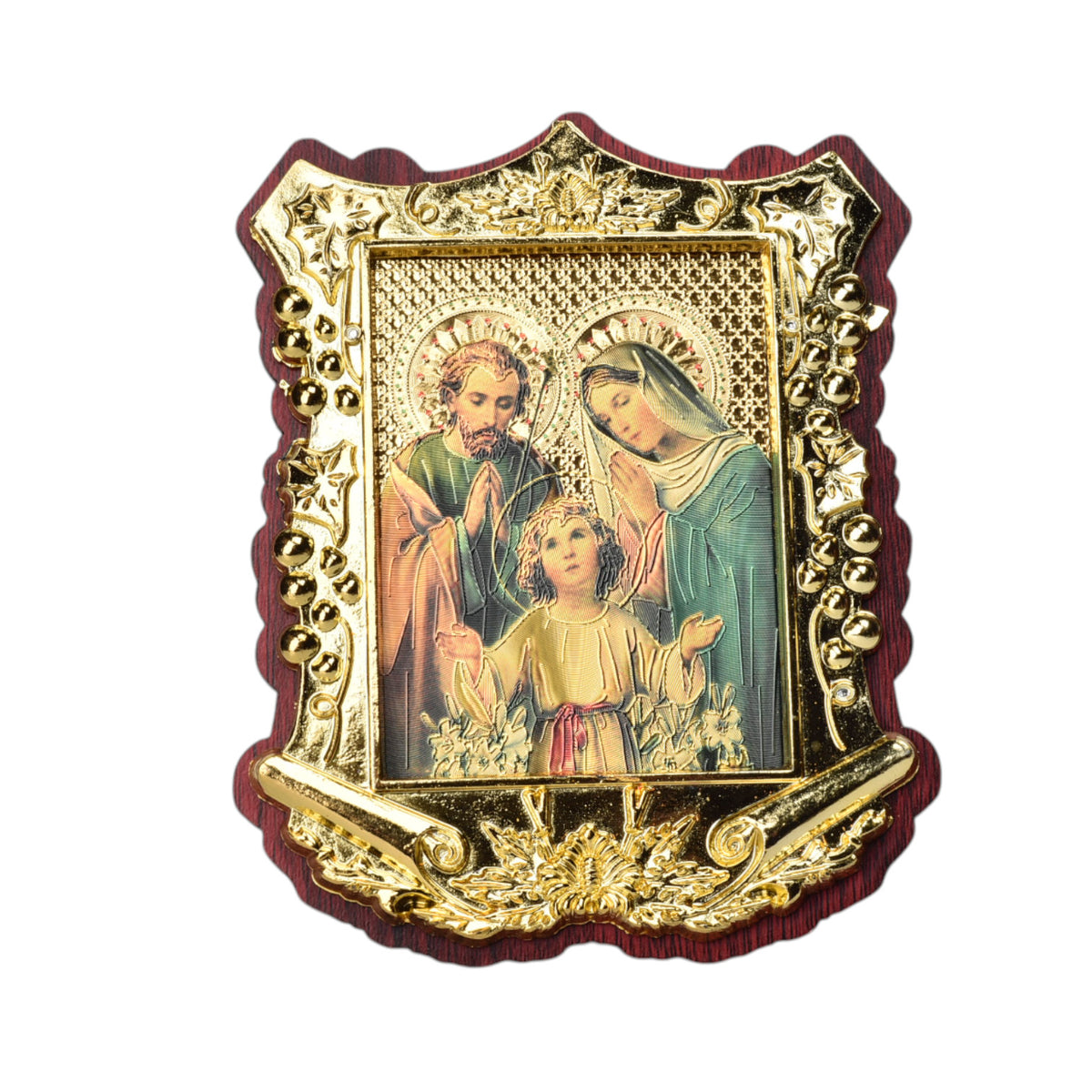adorno dorado con imagen catolica plastica dim:10x13