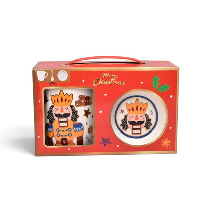 SET 3PCS MUG POCILLO PLATO CERAMICA NAVIDEÑO 350ML