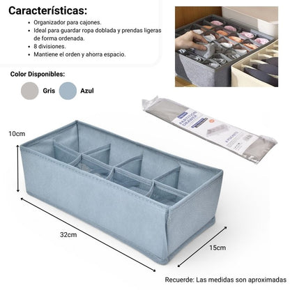ORGANIZADOR DE ROPA CON 8 DIVISIONES FIBRA POLIESTER DIM:32X15X10