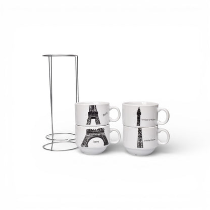 POCILLO SET 4PCS CERAMICA CON BASE  160ML DIM:7X7X6