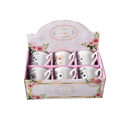 CAJA DE POCILLO POR 6 UNIDADES CERAMICA DISEÑO DE GATOS
