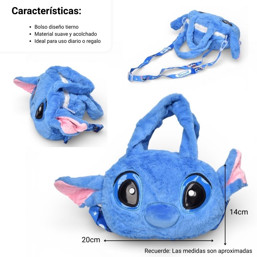 bolso cartera personaje azul poliester peluche dim:20x14x3