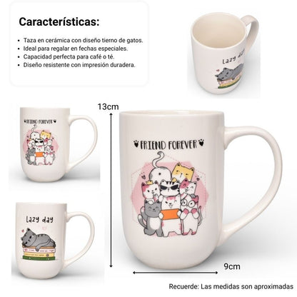 MUG POCIILLO CERAMICA ESTAMPADO GATOS 500ML DIM:9X9X13