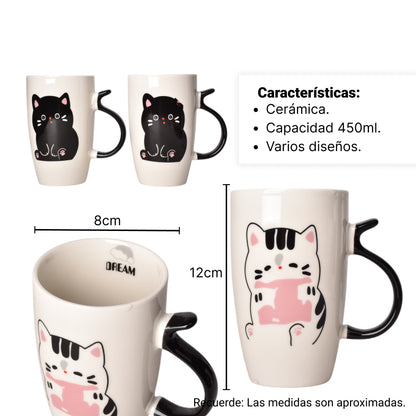 MUG POCILLO CERAMICA DISEÑO DE GATOS 450ML DIM:8X8X12