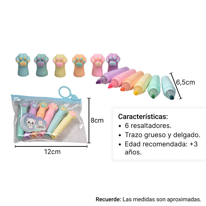 resaltador x 6 unidades forma garra