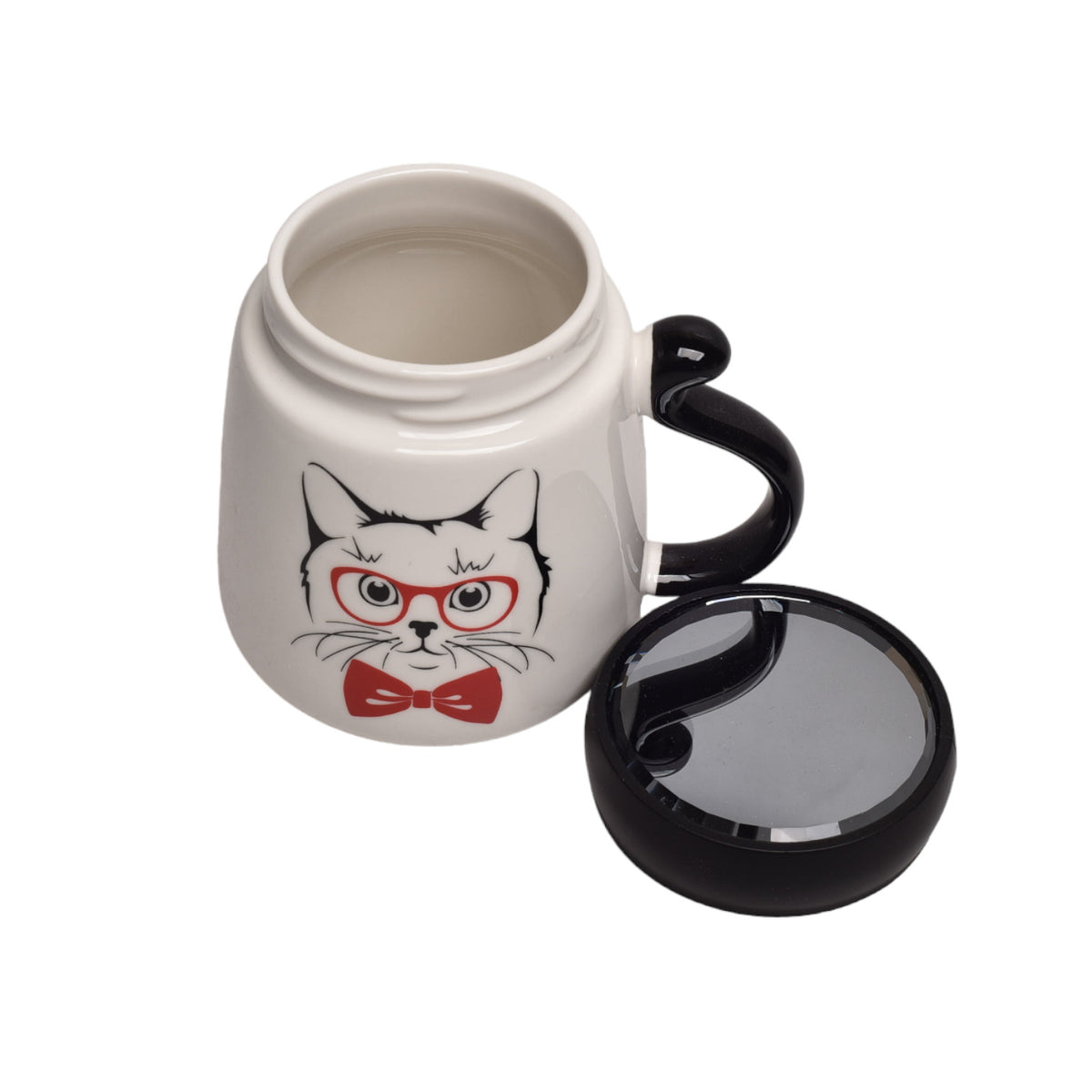 mug pocillo con tapa forma gatos en ceramica