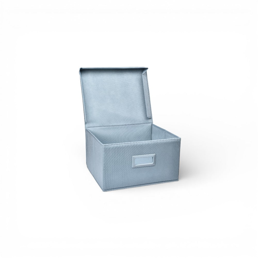 organizador de ropa con tapa fibra poliester gris azul dim:35x30x20