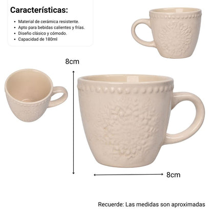 MUG POCILLO CERAMICA BEIGE 180ML DIM:8X8X7
