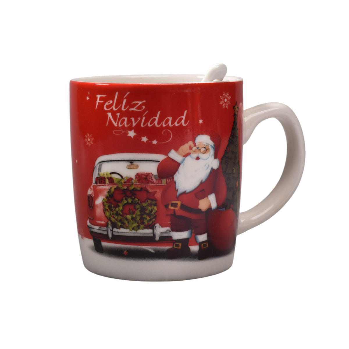 pocillo y cuchara navidad en ceramica