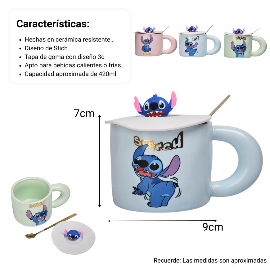 mug pocillo ceramica con tapa personaje 420ml dim:9x9x7
