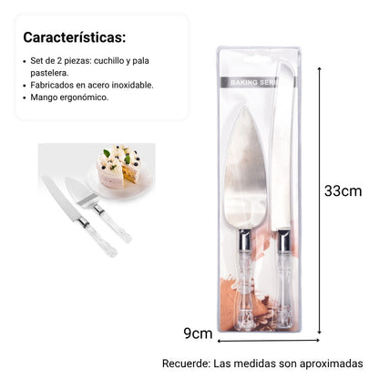 CUCHILLO Y PALA PASTELERA EN ACERO DIM:33X9