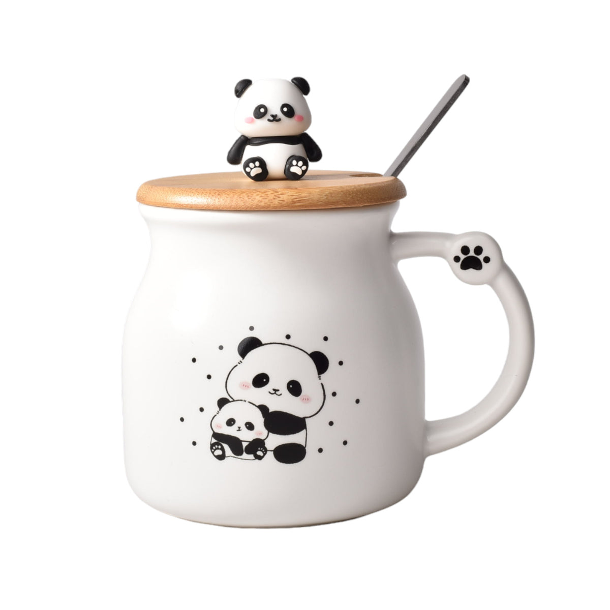 mug pocillo ceramica con tapa madera y cuchara
