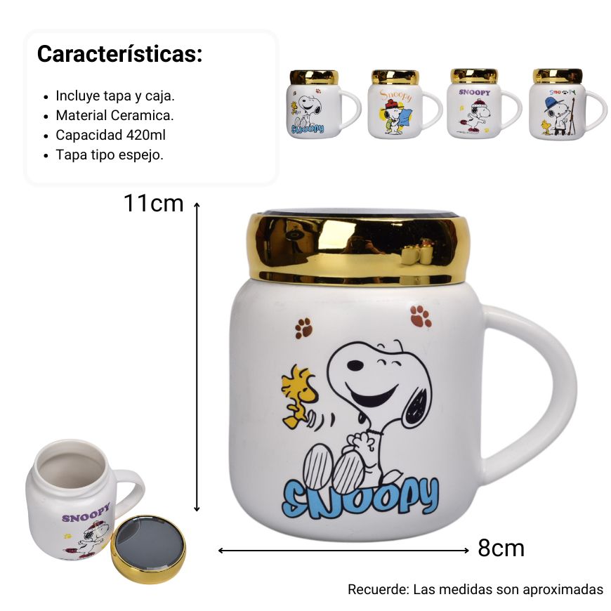 mug pocillo ceramica personaje con tapa espejo 420ml