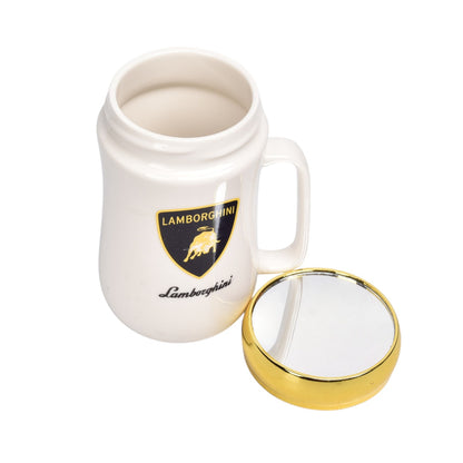 MUG POCILLO CERAMICA CON TAPA ESPEJO 400ML DIM:13X7