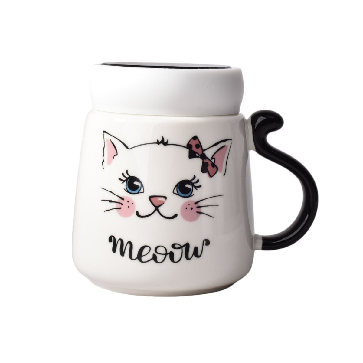 mug pocillo ceramica diseños de gatos con tapa de 450ml