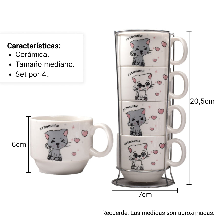 set 4pcs pocillos con base ceramica pequeño