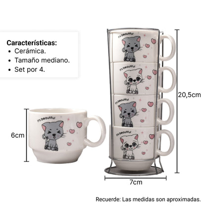 SET 4PCS POCILLOS CON BASE CERAMICA PEQUEÑO