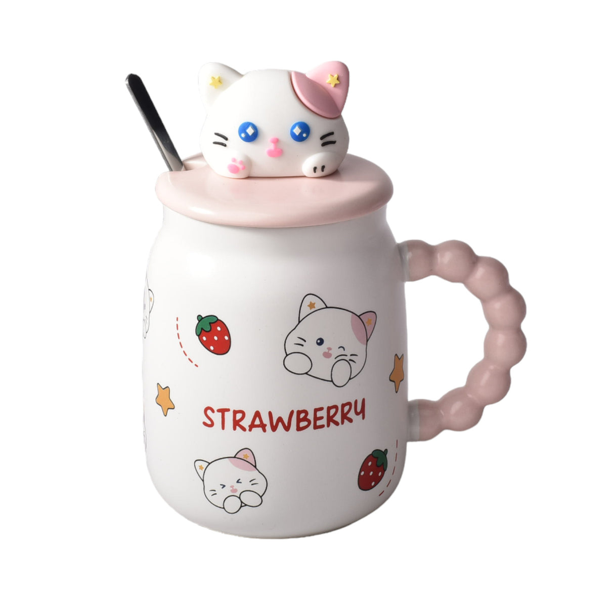 mug pocillo con tapa y cuchara ceramica diseños gatos 420ml