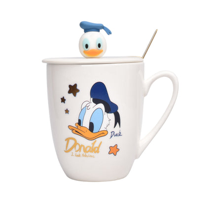 MUG POCILLO CERAMICA PERSONAJE CON TAPA Y CUCHARA 350ML DIM:10X8