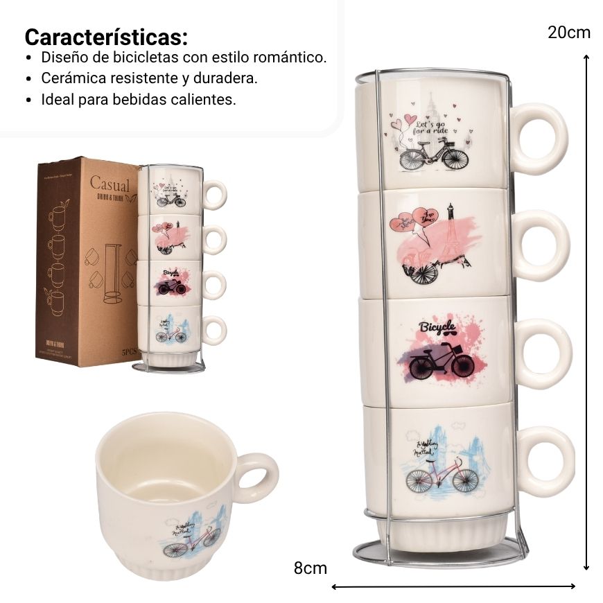 pocillo set 4pcs ceramica con base dim:20x8cm