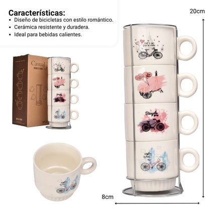 POCILLO SET 4PCS CERAMICA CON BASE DIM:20X8CM