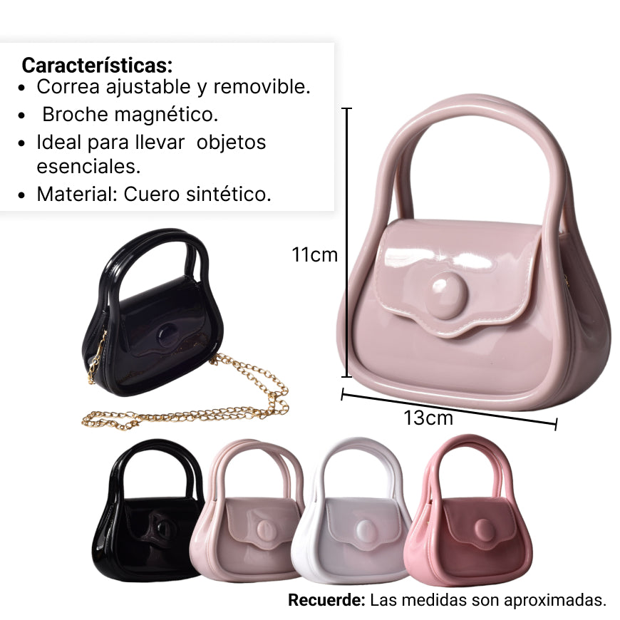 cartera bolso manos libres con cadena dama pvc varios colore