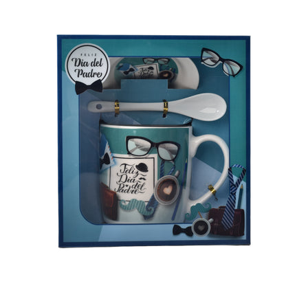 MUG CERAMICA POCILLO DIA DEL PADRE CON PLATO Y CUCHARA