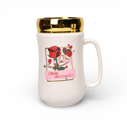 MUG POCILLO CERAMICA TAPA ESPEJO 420ML DIM:6X6X13