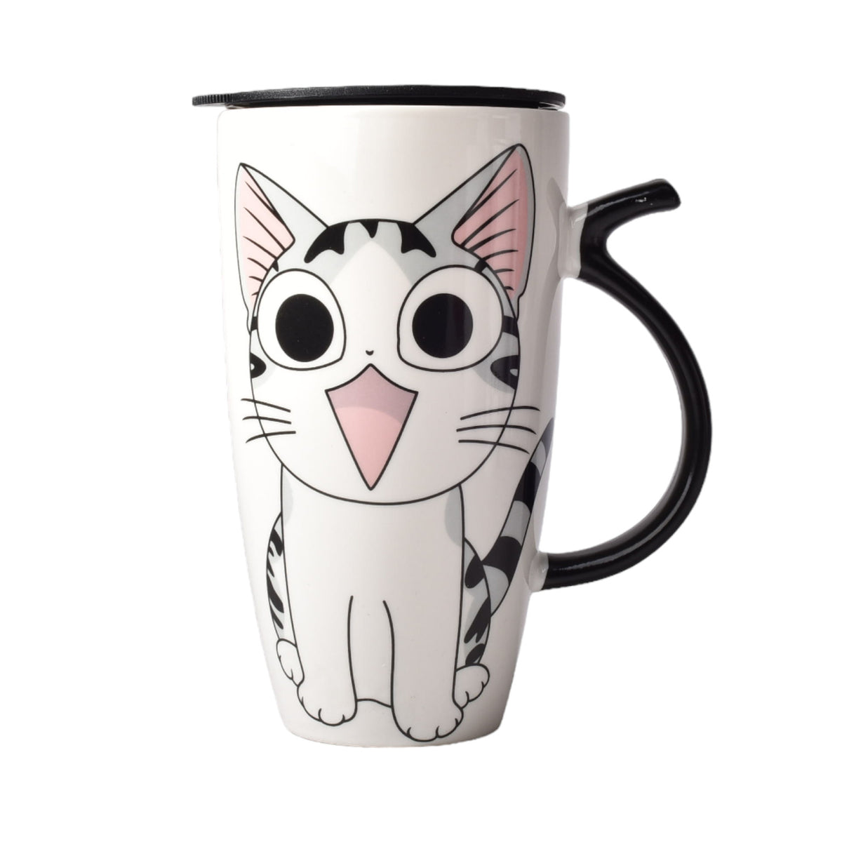 mug pocillo ceramica diseños gatos con tapa de 550ml