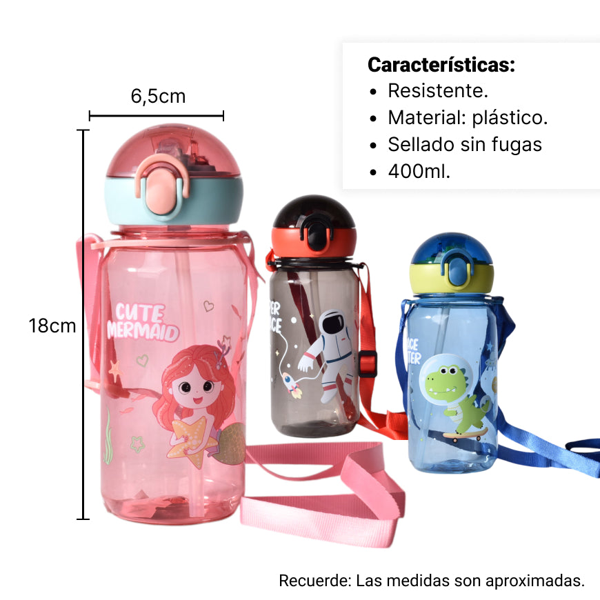 botella de agua 400ml niños plastico