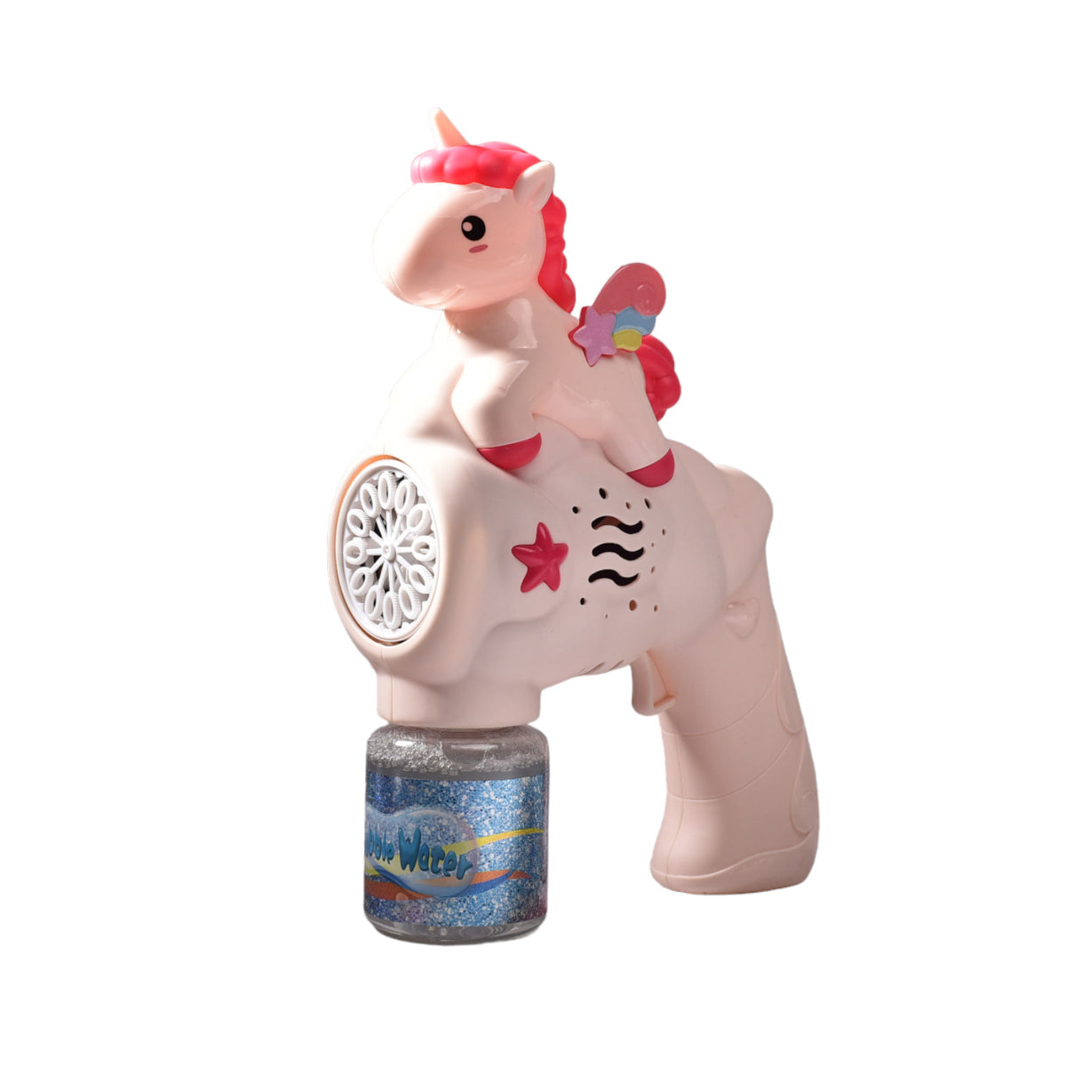 pistola de burbujas unicornio azul y rosada
