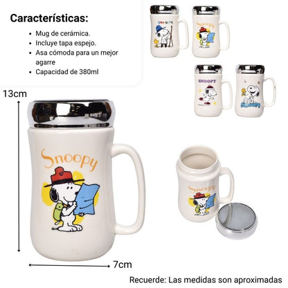MUG POCILLO CERAMICA PERSONAJE CON TAPA ESPEJO 380ML DIM:13X7
