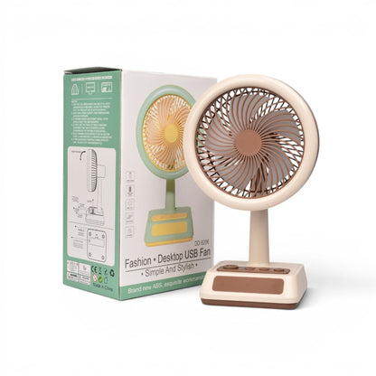VENTILADOR RECARGABLE PLASTICO CON CABLE USB  DIM:21X8X12CM