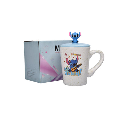 MUG POCILLO CON TAPA Y  CUCHARA DE CERAMICA PERSONAJE 380ML