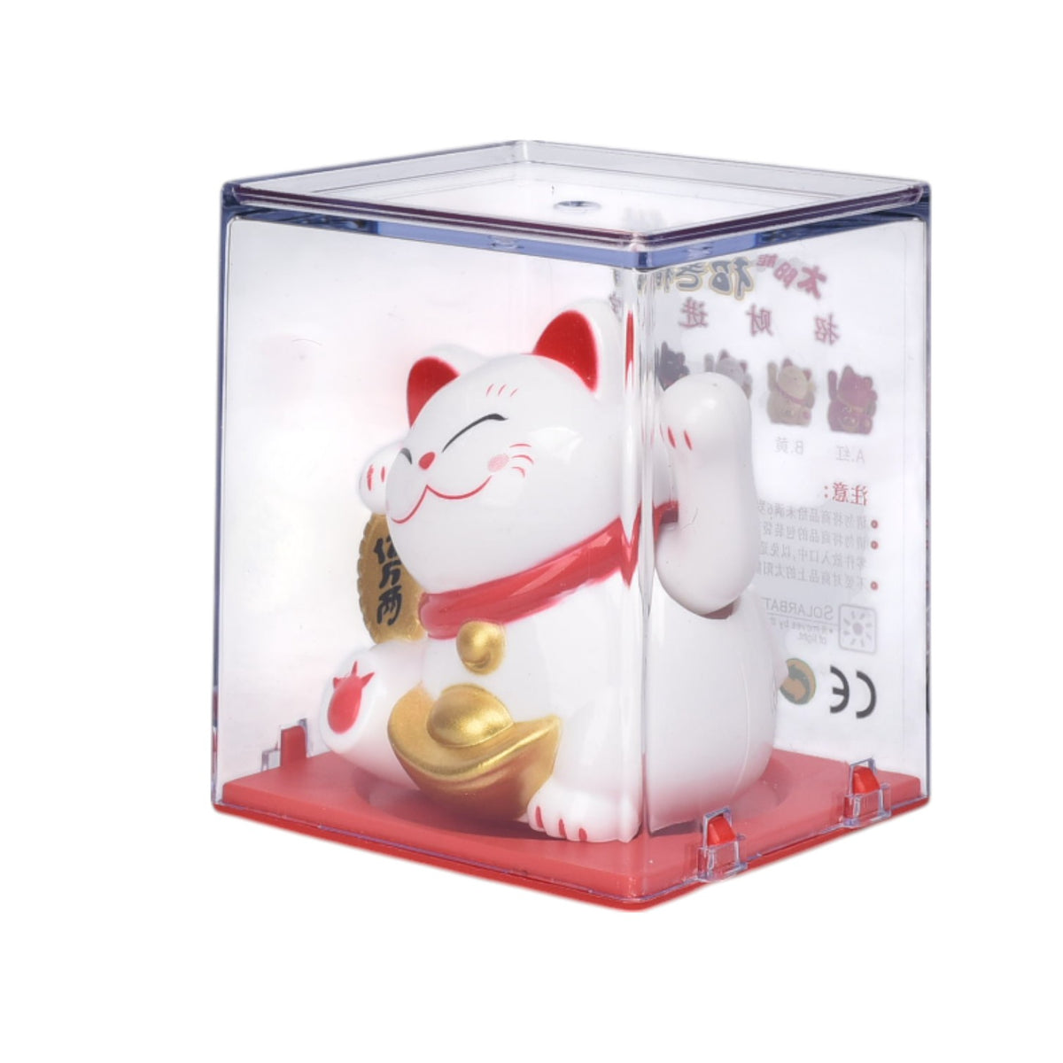 gato de la suerte solar plastico color dorado blanco dim:5x6x5