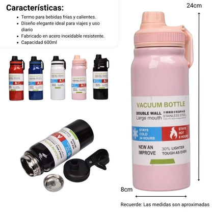TERMO ACERO INOXIDABLE 600ML  DIM: 7X7X24