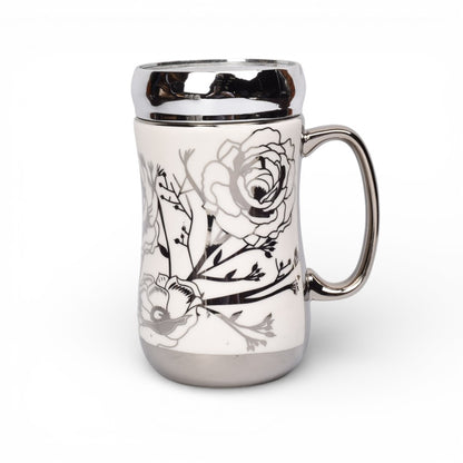 MUG POCILLO CERAMICA PLATEADO TAPA ESPEJO 420ML DIM:7X7X14