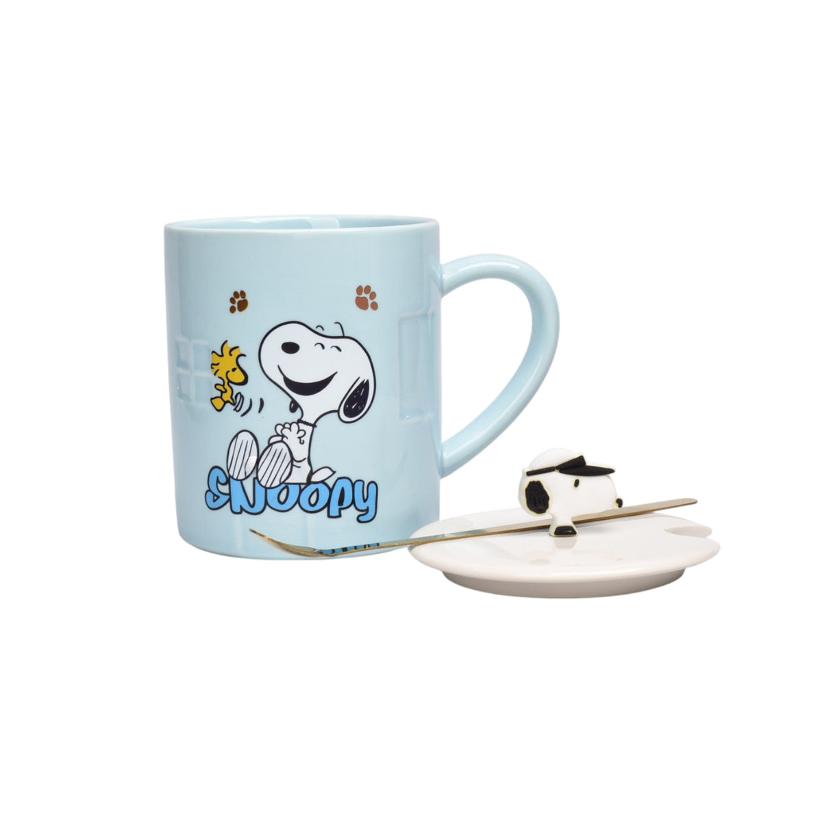 mug pocillo ceramica personaje con tapa y cuchara 380ml dim:10x8