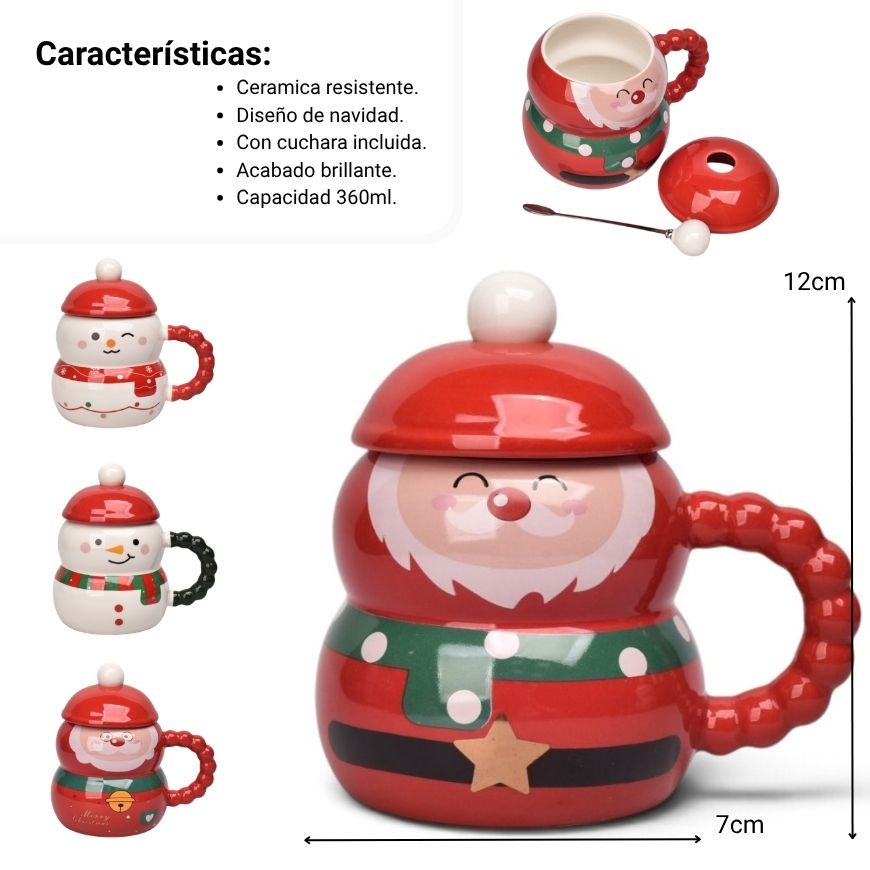 mug pocillo ceramica con tapa y cuchara 360ml