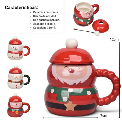 MUG POCILLO CERAMICA CON TAPA Y CUCHARA 360ML