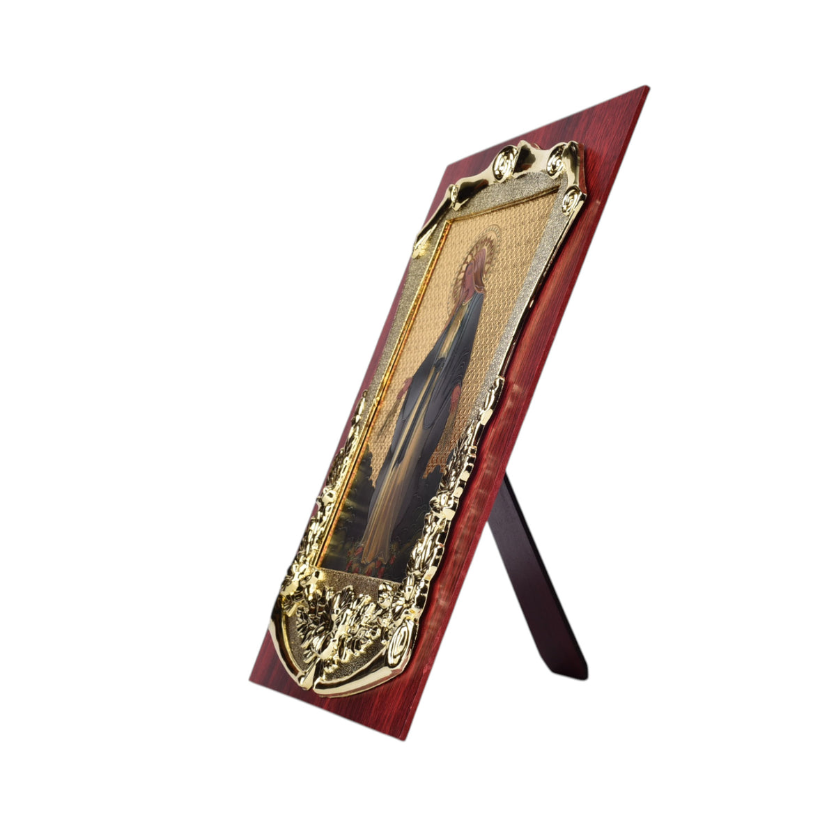 adorno dorado con imagen catolica plastica dim:19x24