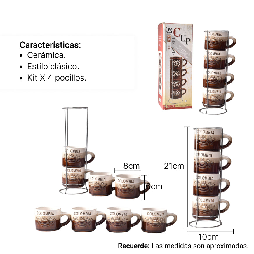 set 4pcs pocillos con base ceramica mediano