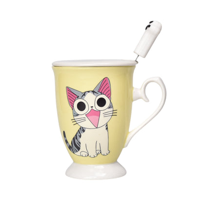 MUG POCILLO CON TAPA CERAMICA Y CUCHARA 350ML DIM:8X11X8