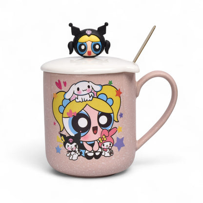 MUG POCILLO CERAMICA PERSONAJE CON TAPA Y CUCHARA 340ML DIM:9X7