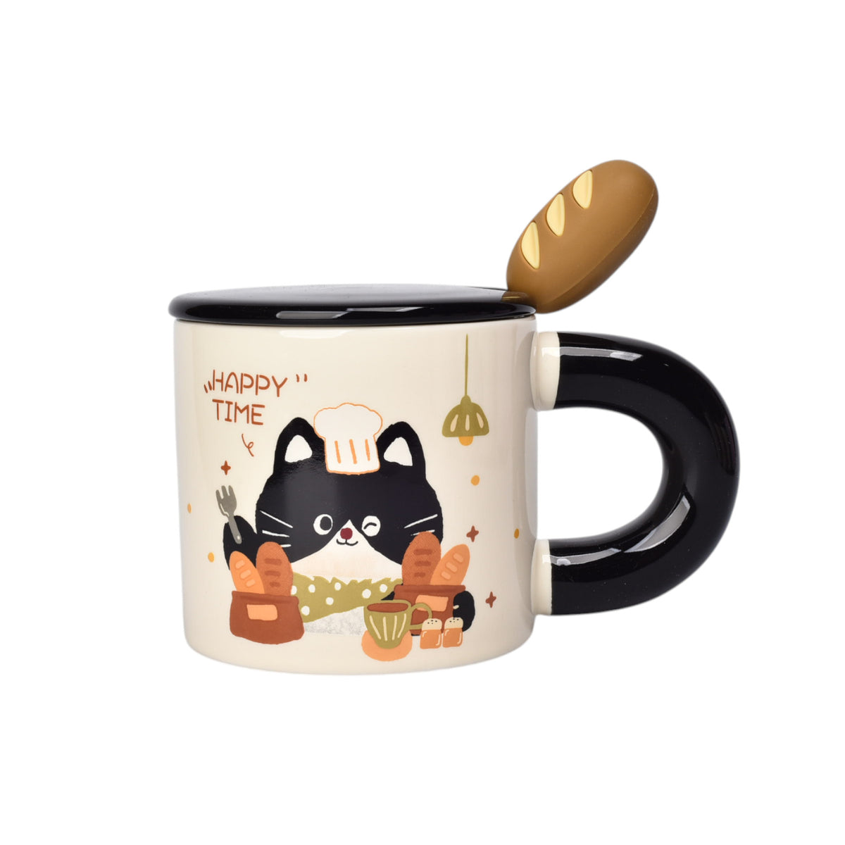 mug pocillo ceramica con cuchara diseño gatos 320ml dim:8x8x8